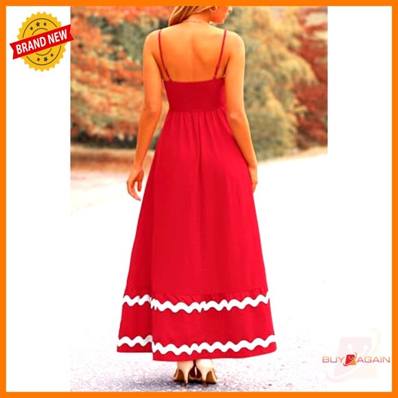 Flowy Maxi Dress Sleeveless Spaghetti Strap Ruffle Boho Beach Casual Elegant - Picture 2 of 7